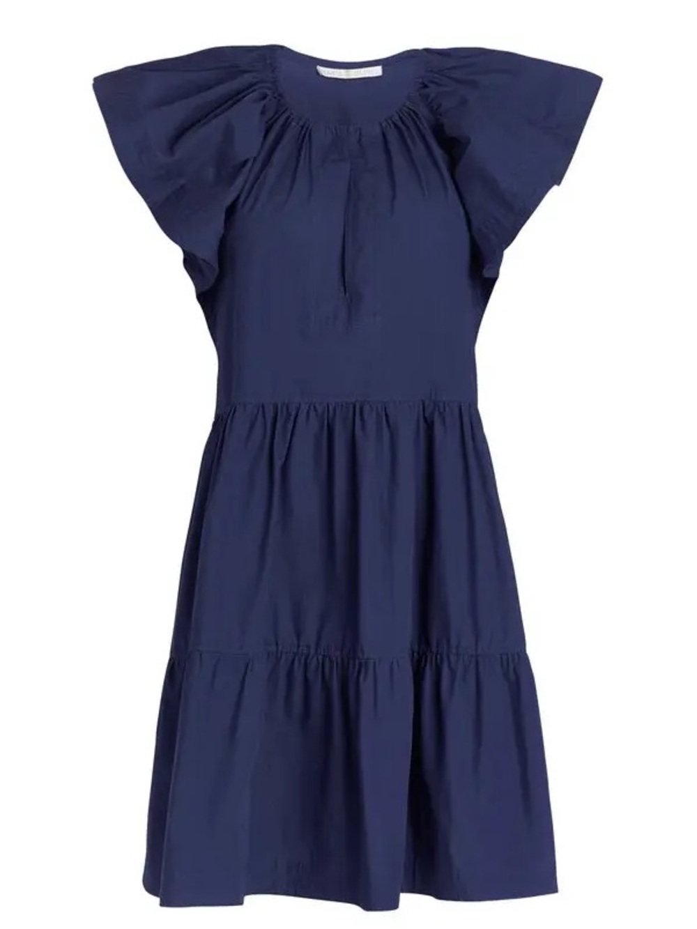 Purple Flutter Sleeve Tiered Cotton Dress